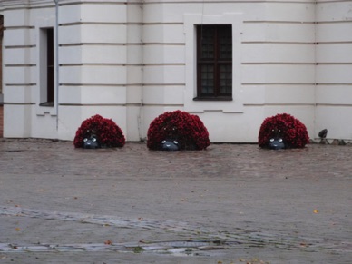 devant l'&eacute;glise des coccinelles en fleurs !