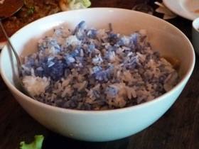au repas de midi nous avons du riz bleu : tr&egrave;s bon !!